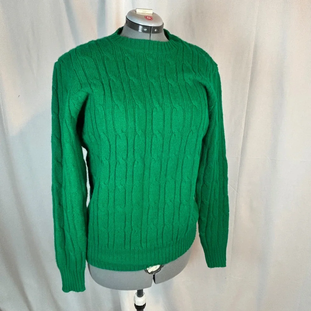 Hunt Club Men's  LT 100% Wool Cable Knit Crewneck Sweater‎ Green Vintage 42-44